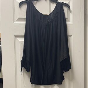 Cotton Candy Black Cold-Shoulder Blouse
